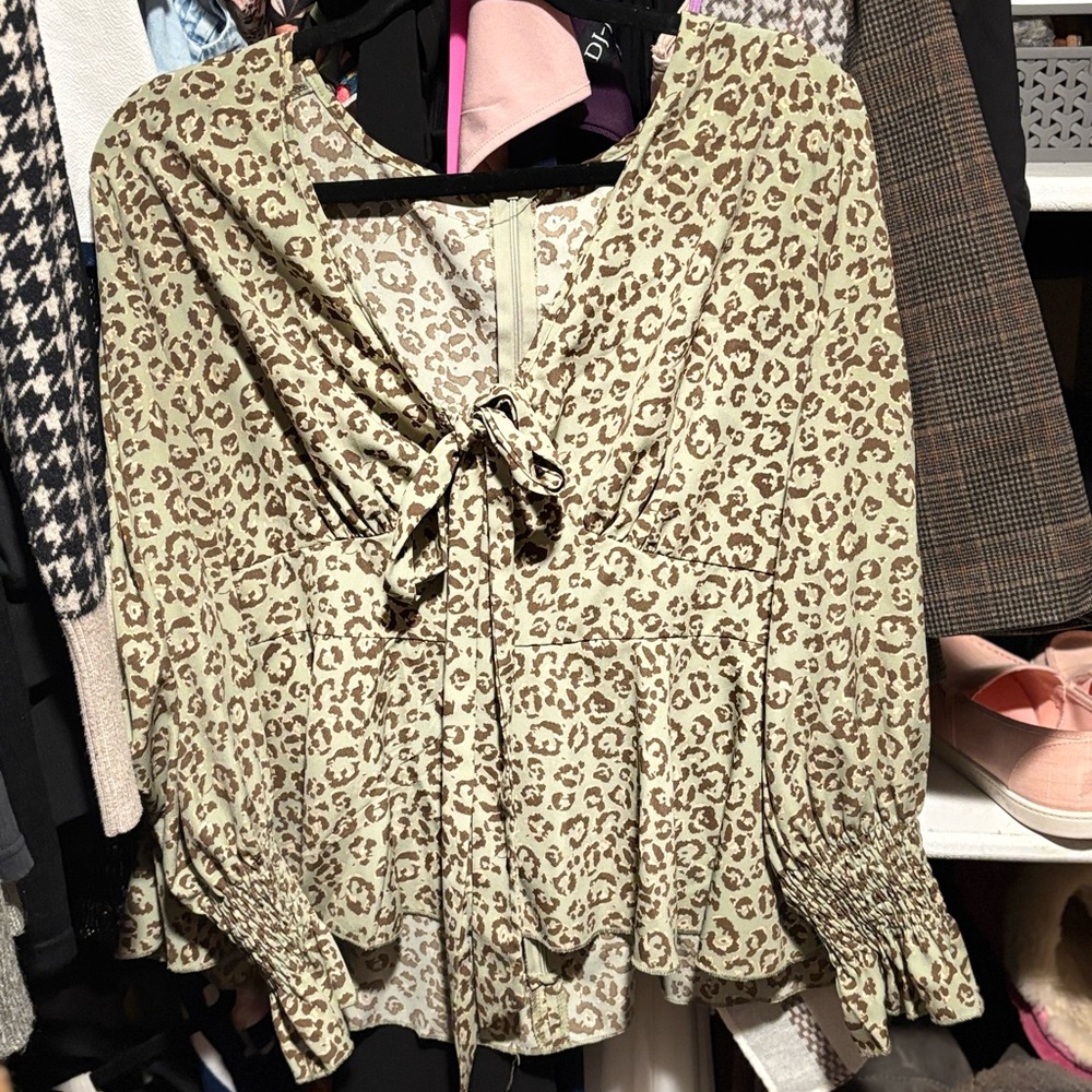 SHEIN Leopard Print Blouse with Bow Detail